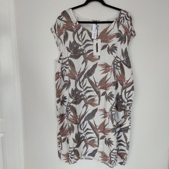 Lungo L’Arno Made in Italy 100% Linen Bird of Paradise Dress Size 2X NWT - Picture 1 of 10